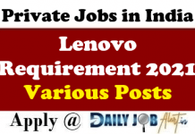 Lenovo Requirement 2021 – Apply Online for Various Posts Lenovo Requirement 2021