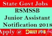 RSMSSB Junior Assistant Notification 2018