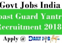 Coast Guard Yantrik Recruitment 2018 : Apply Online for Yantrik Posts Coast Guard Yantrik Recruitment 2018