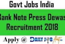 Bank Note Press Dewas Recruitment 2018 : Apply Online For 86 Junior Technician, Supervisor, Office Assistant & Various Vacancy Bank Note Press Dewas Recruitment 2018
