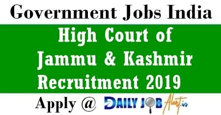 High Court of Jammu & Kashmir Recruitment 2019