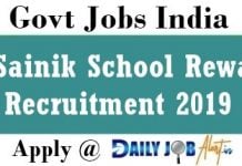 Sainik School Rewa Recruitment 2019