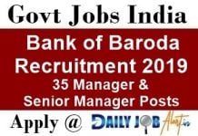 BOB Recruitment 2019 Apply Online 35 Manager, Senior Manager Posts www.bankofbaroda.in BOB Recruitment 2019