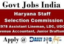 HSSC Recruitment 2019 Apply online 2978 Assistant Lineman, LDC, UDC, Revenue Accountant, Junior Draftsman Posts www.hssc.gov.in