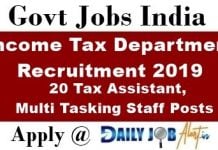 Income Tax Department Recruitment 2019 Apply 20 Tax Assistant, Multi Tasking Staff Posts www.incometaxindia.gov.in Income Tax Department Recruitment