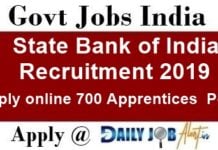 State Bank of India Recruitment 2019 Apply Online 700 Apprentices posts www.sbi.co.in State Bank of India Recruitment 2019