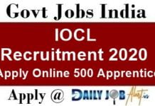 IOCL Recruitment 2020 Apply Online 500 Apprentice Posts www.iocl.com IOCL Recruitment 2020