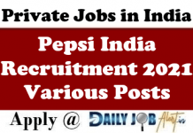 Pepsi India Recruitment 2021