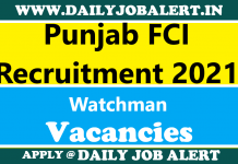 Punjab FCI Watchman Recruitment 2021 – Apply Online For 860 Posts Punjab FCI Recruitment 2021