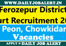 Ferozepur District Court Recruitment 2021 – Apply for 13 Peon, Chowkidar Posts Ferozepur District Court Recruitment 2021