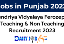 KVS Ferozepur Recruitment 2023 of Teaching and Non Teaching Posts KVS Ferozepur Recruitment 2023