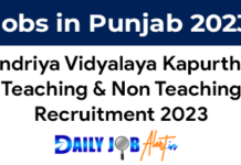 KVS Kapurthala Recruitment 2023 Teaching and Non Teaching Posts KVS Kapurthala Recruitment 2023