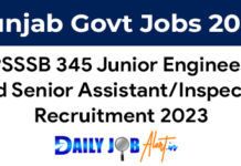 PSSSB 345 JE & Senior Assistant cum Inspector Recruitment 2023 PSSSB 345 JE & Senior Assistant cum Inspector Recruitment 2023