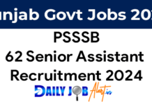 PSSSB Senior Assistant Recruitment 2024 Notification and Application Form PSSSB Senior Assistant Recruitment 2024
