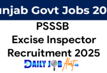 PSSSB Excise Inspector Recruitment 2025 – Notification Out