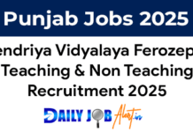 KVS Ferozepur Recruitment 2025 – Teaching Posts