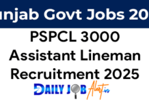 PSPCL Assistant Lineman Recruitment 2025 – 3000 Posts Notification Out PSPCL assistant lineman recruitment 2025