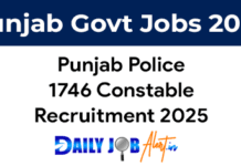 Punjab Police Constable Recruitment 2025 1746 Posts Notification Out