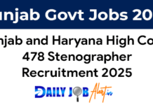 Punjab & Haryana High Court Stenographer Recruitment 2025