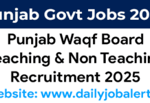 Punjab Waqf Board Recruitment 2025: Teaching and Non Teaching Posts Punjab Waqf Board Recruitment 2025