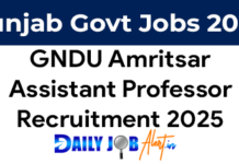 GNDU Amritsar Recruitment 2025 of Assistant Professors gndu amritsar recruitment 2025