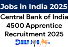 Central Bank of India Recruitment 2025 of 4500 Apprentices Central Bank of India Recruitment 2025