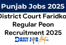 District Court Faridkot Recruitment 2025 of Regular Peon Posts District Court Faridkot Recruitment 2025