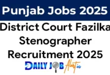 District Court Fazilka Recruitment 2025 of 14 Stenographer Posts District Court Fazilka Recruitment 2025
