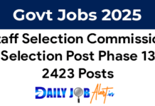 SSC Selection Post Phase 13 Notification 2025 of 2423 Posts Out. SSC Selection Post Phase 13 2025