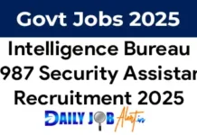 IB Security Assistant Recruitment 2025, Apply Online for 4987 Posts IB Security Assistant Recruitment 2025