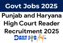 Punjab and Haryana High Court Reader Recruitment 2025 of 60 Posts Punjab and Haryana High Court Reader Recruitment 2025