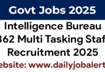 IB MTS Recruitment 2025 of 362 Posts Notification Out. Apply Online IB MTS Recruitment 2025