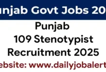 PSSSB Stenotypist Recruitment 2025 Notification out for 109 Posts PSSSB Stenotypist Recruitment 2025