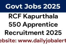 RCF Kapurthala Recruitment 2025 Notification out for 550 Apprentice Posts RCF Kapurthala Recruitment 2025
